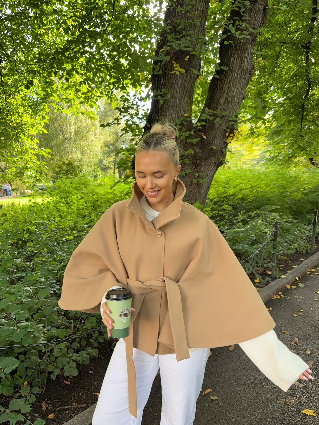 Arianne Elegant High-Neck Belted Cape Jacket 10