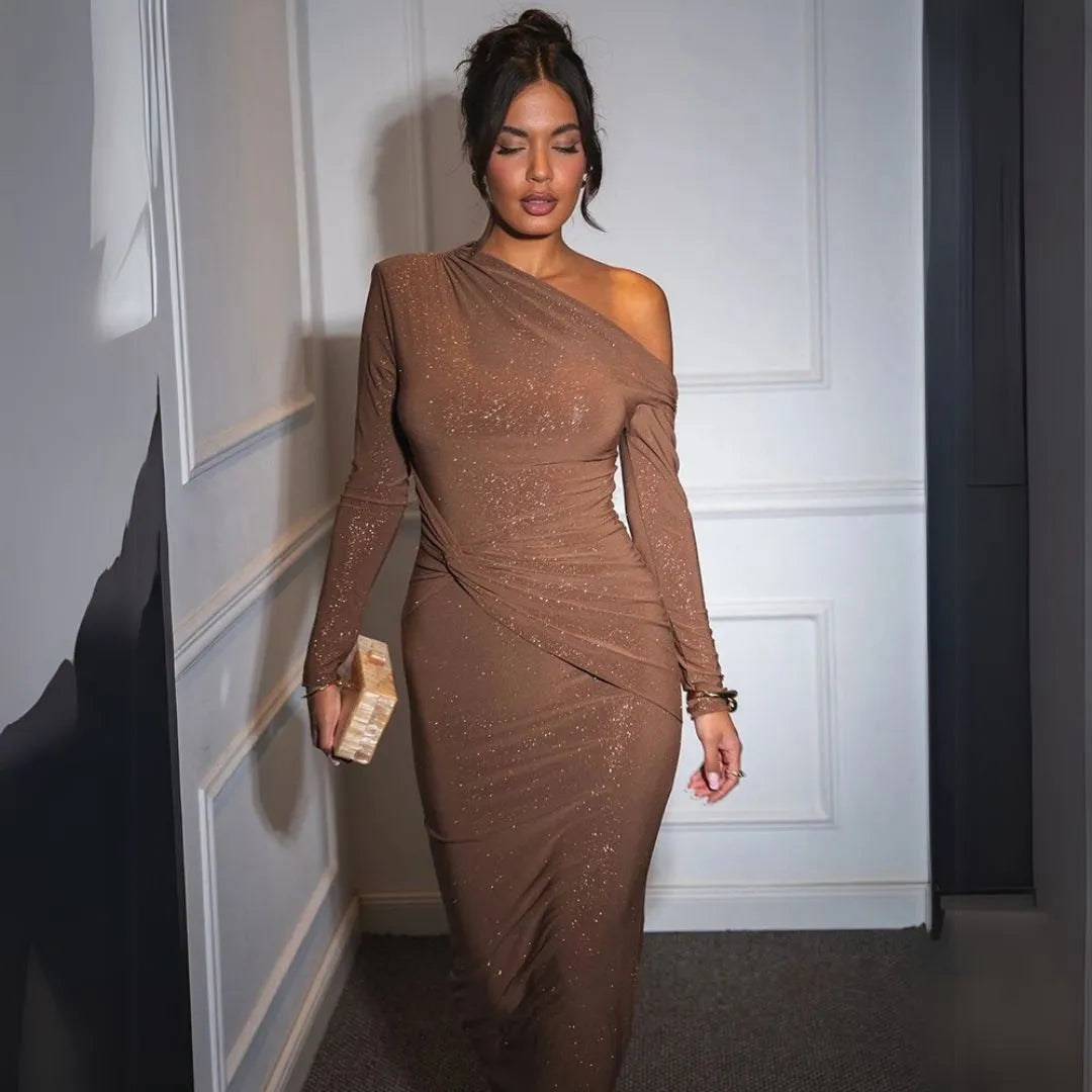 Ayla Glitter One-Shoulder Bodycon Maxi Dress 2