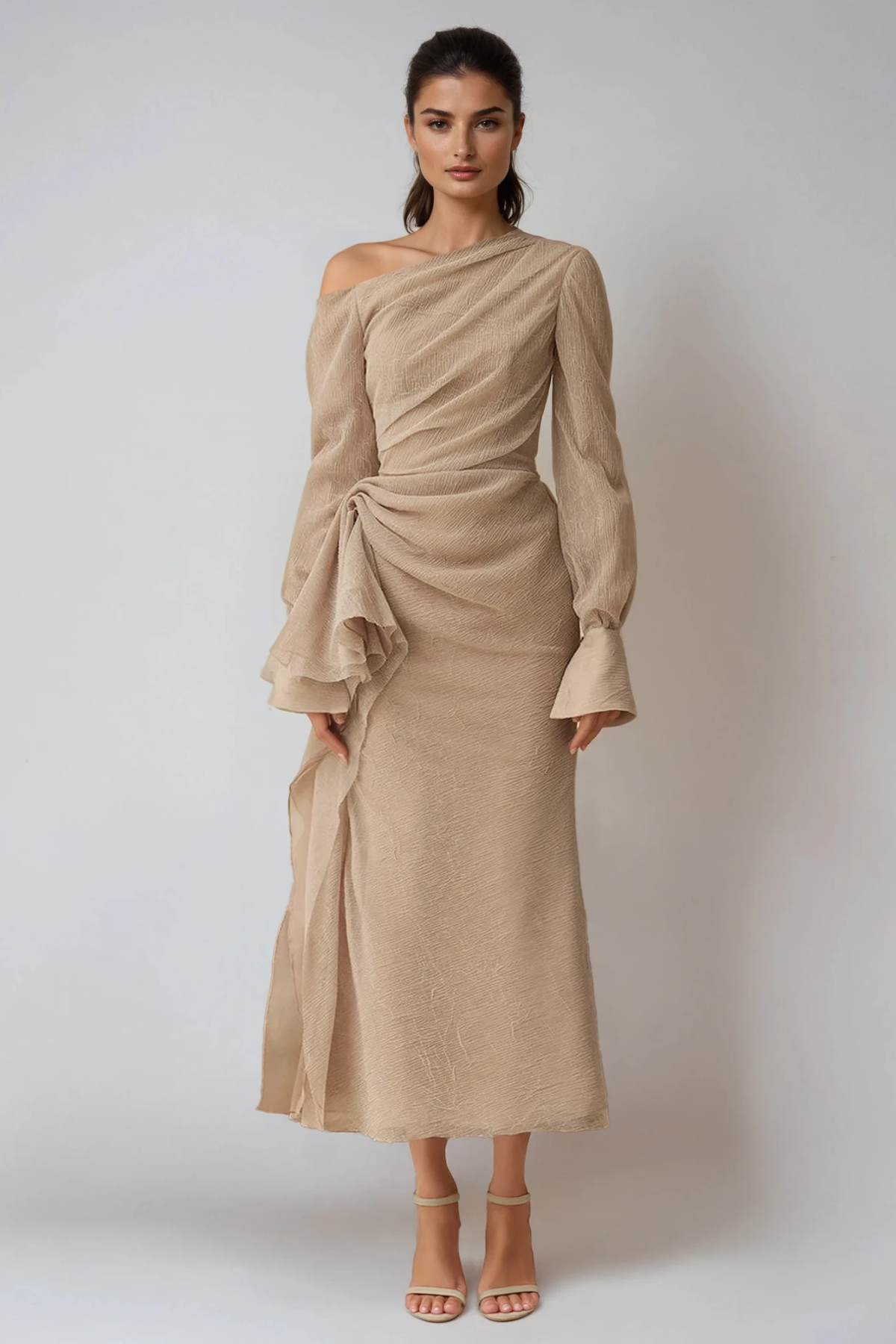 Marcele One-Shoulder Ruched Evening Maxi Dress