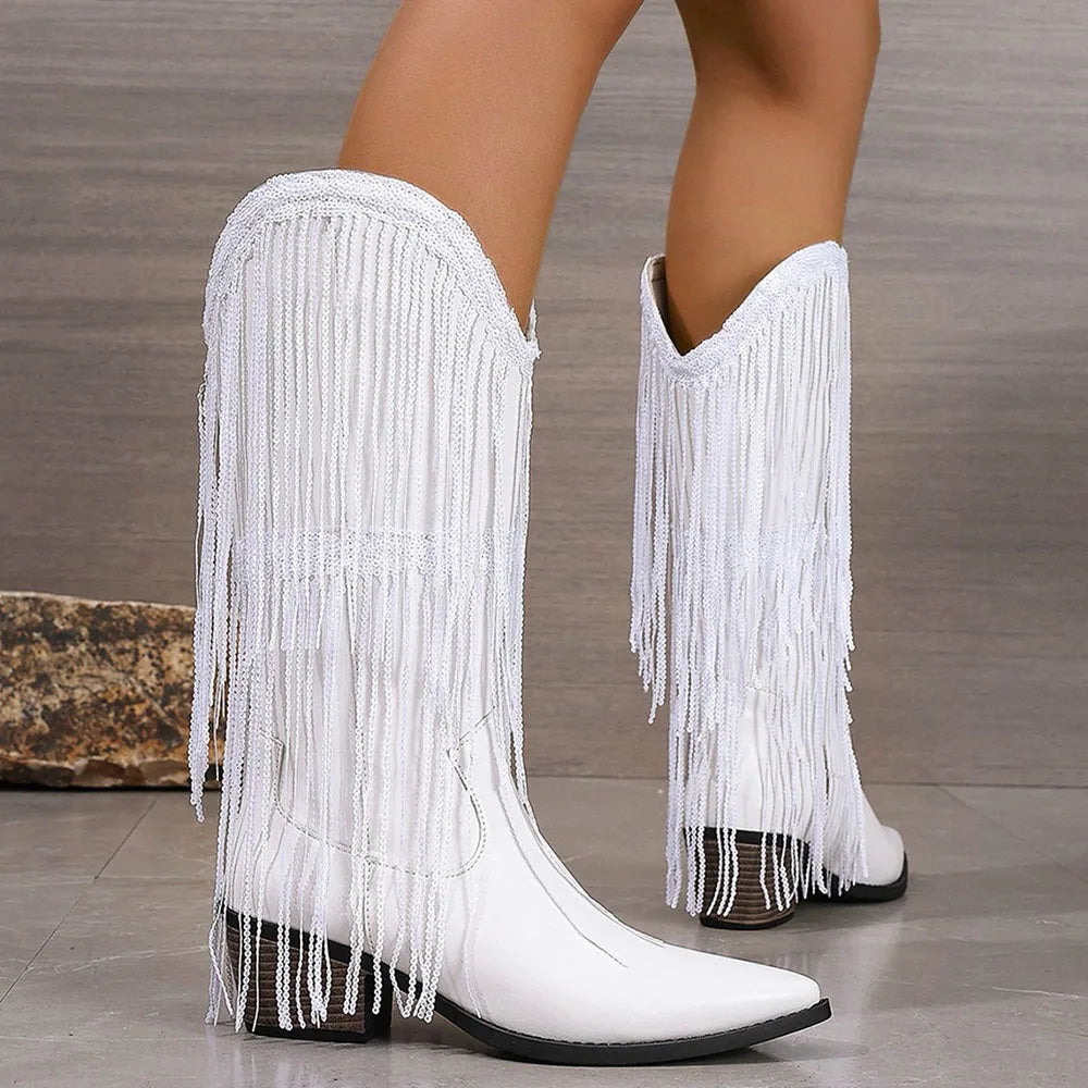 Arlette Fringe Mid-Calf Western Boots