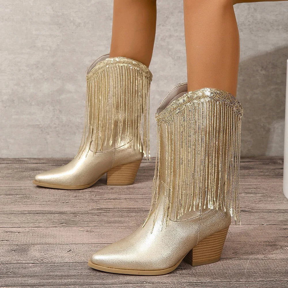 Arlette Fringe Mid-Calf Western Boots