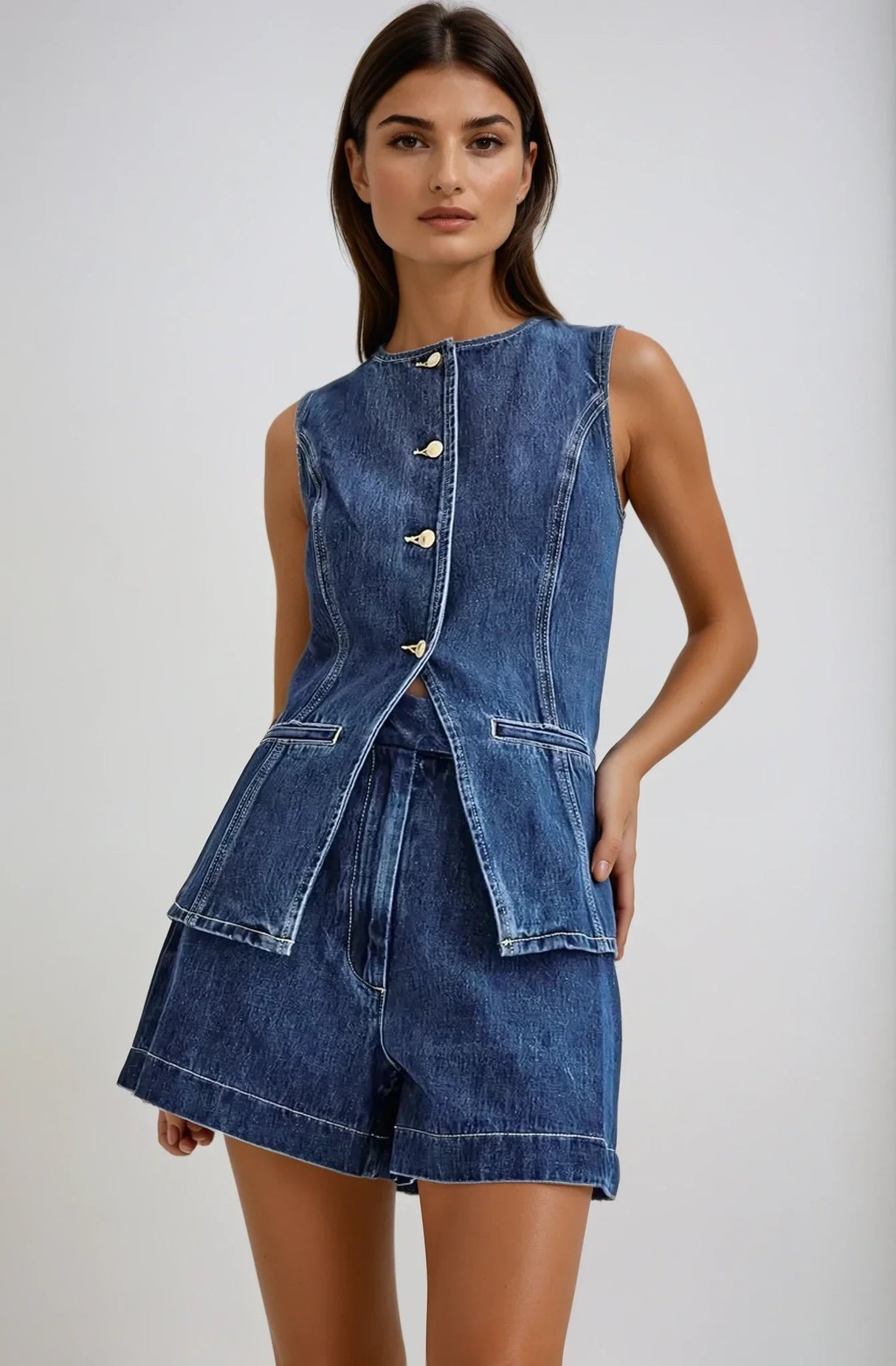 Jane - Denim Gilet & Shorts Set 0