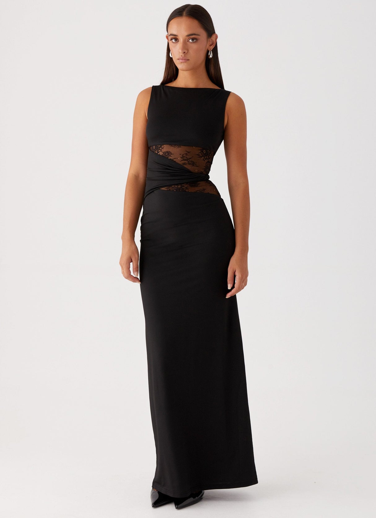 Celeste Elegant Black Tie Maxi Dress