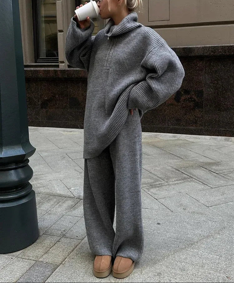 Aria Soft Ribbed Half-Zip Lounge Set