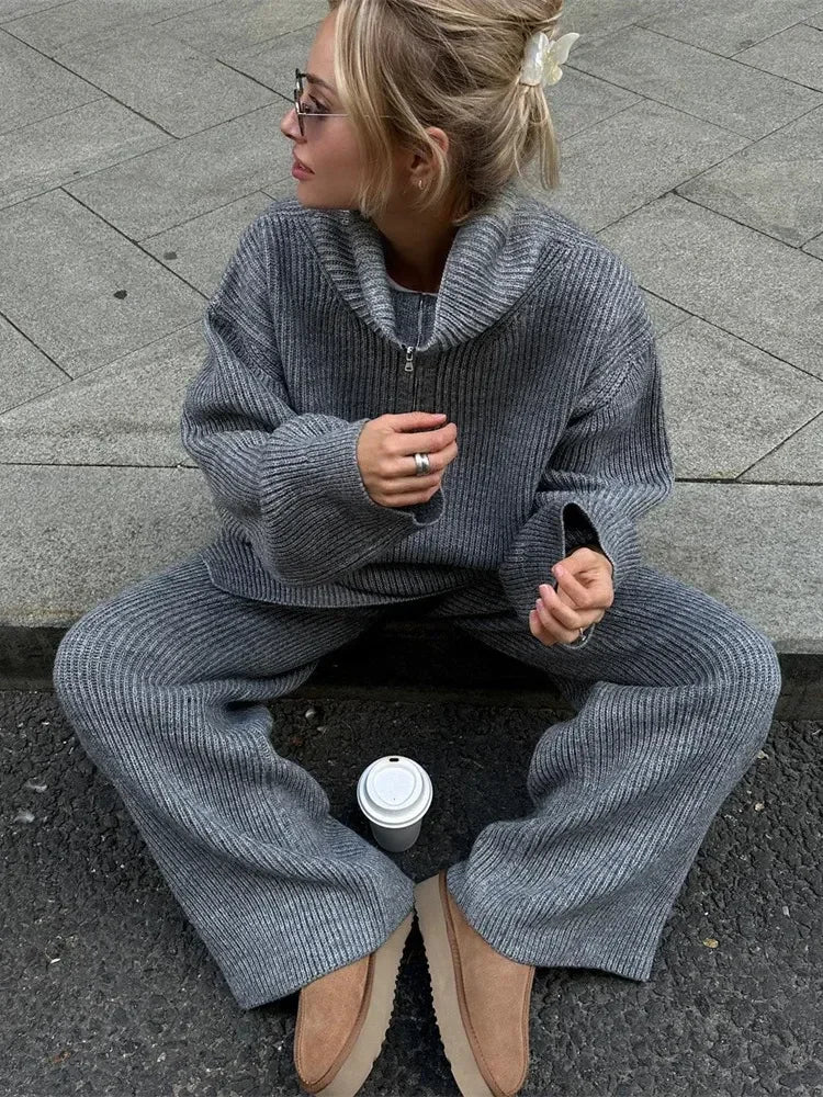 Aria Soft Ribbed Half-Zip Lounge Set