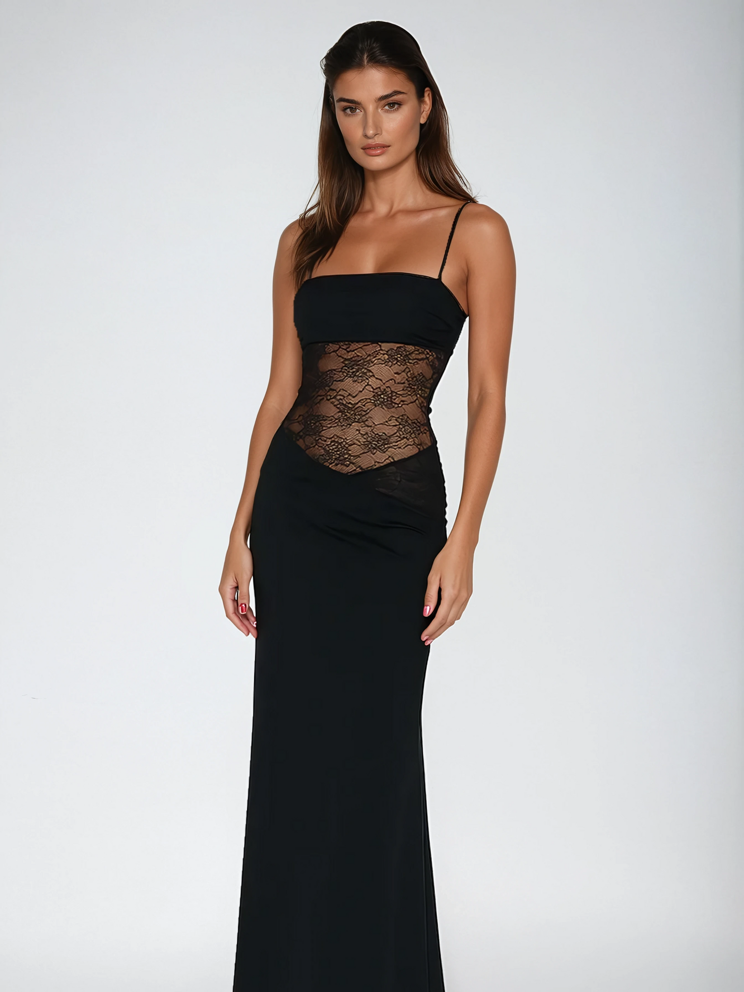 Vionna Elegant Lace Insert Maxi Dress