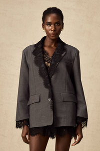 Adriana Lace-Lapel Oversized Tailored Blazer