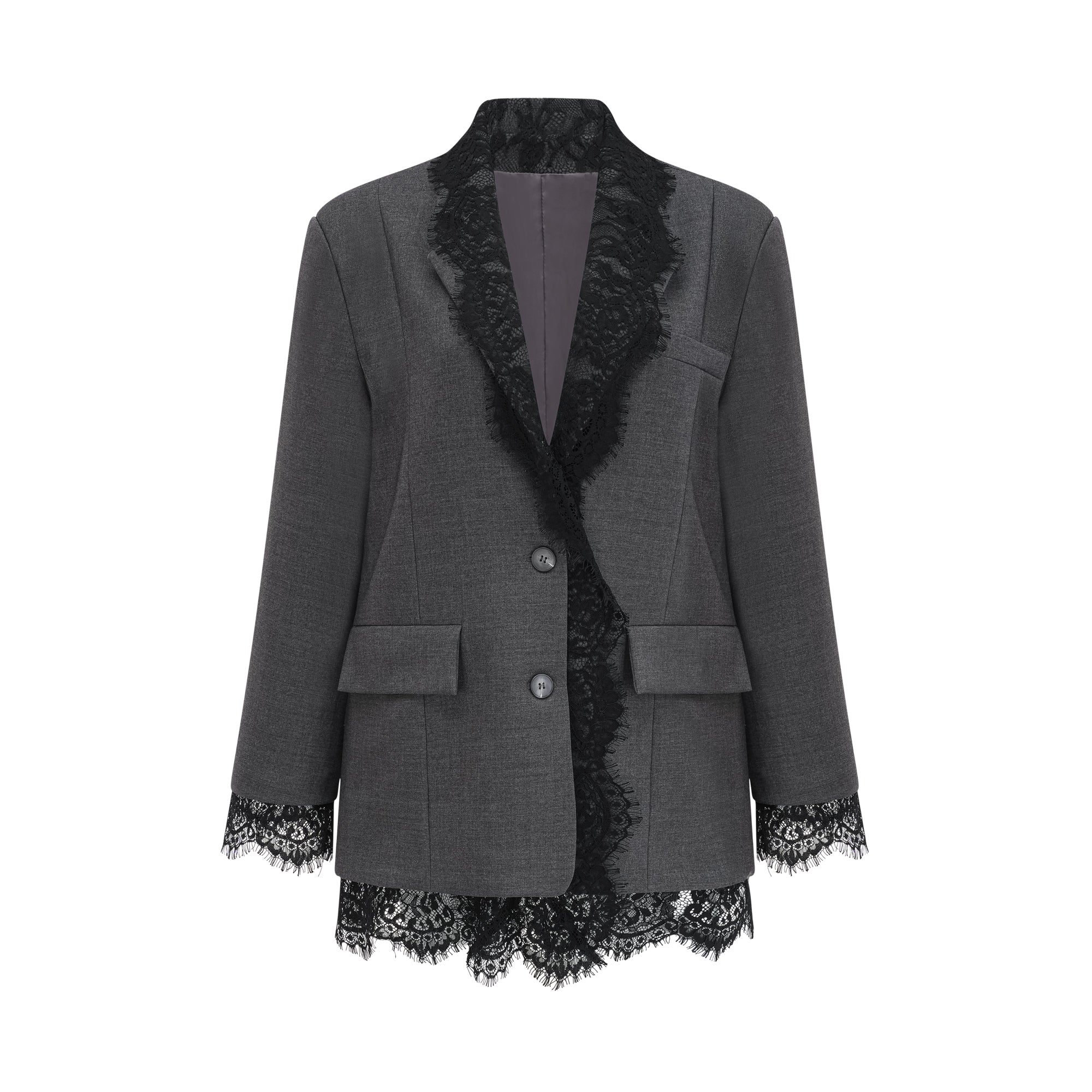 Adriana Lace-Lapel Oversized Tailored Blazer