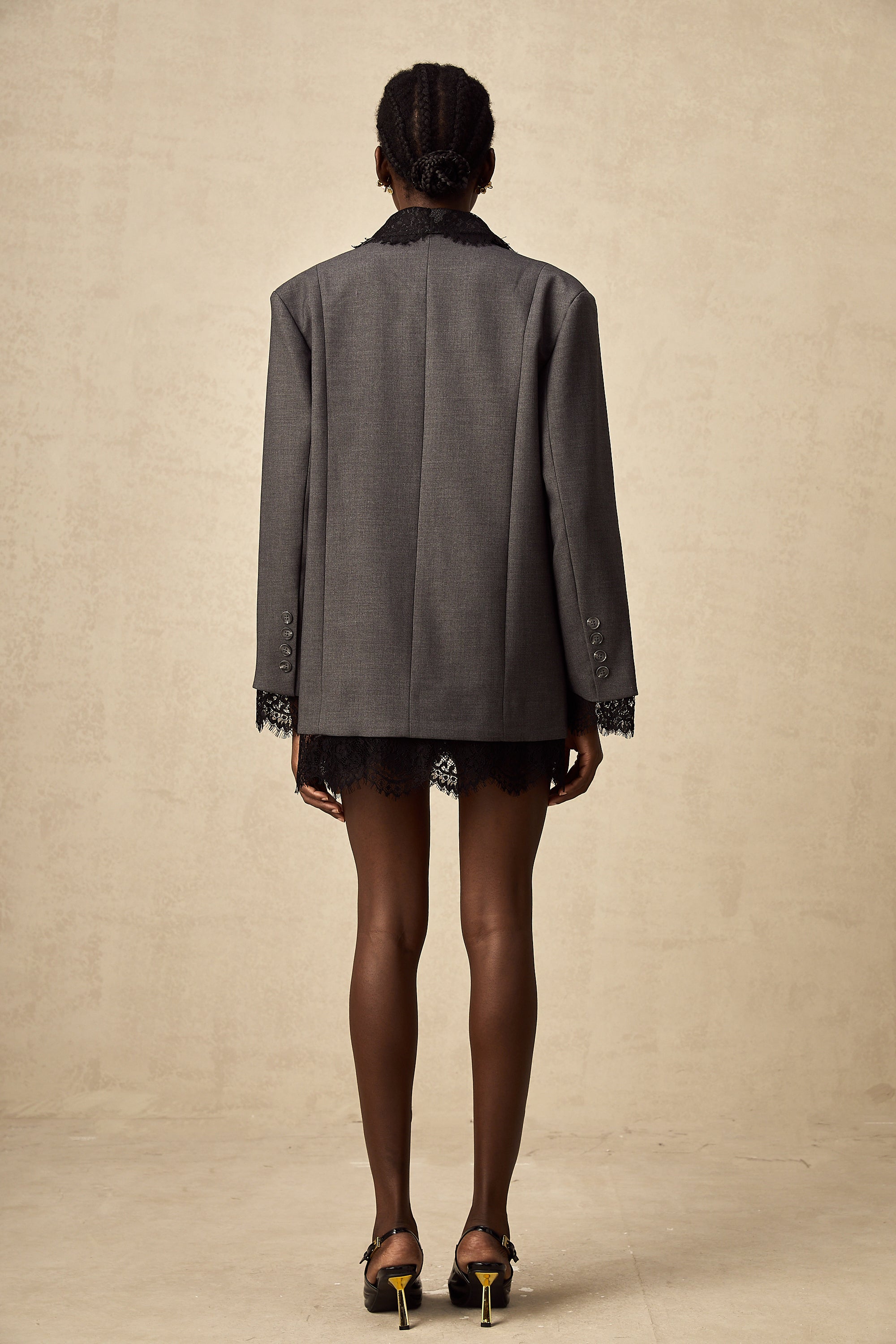Adriana Lace-Lapel Oversized Tailored Blazer