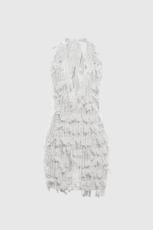 Elara Halter Fringe Backless Mini Dress