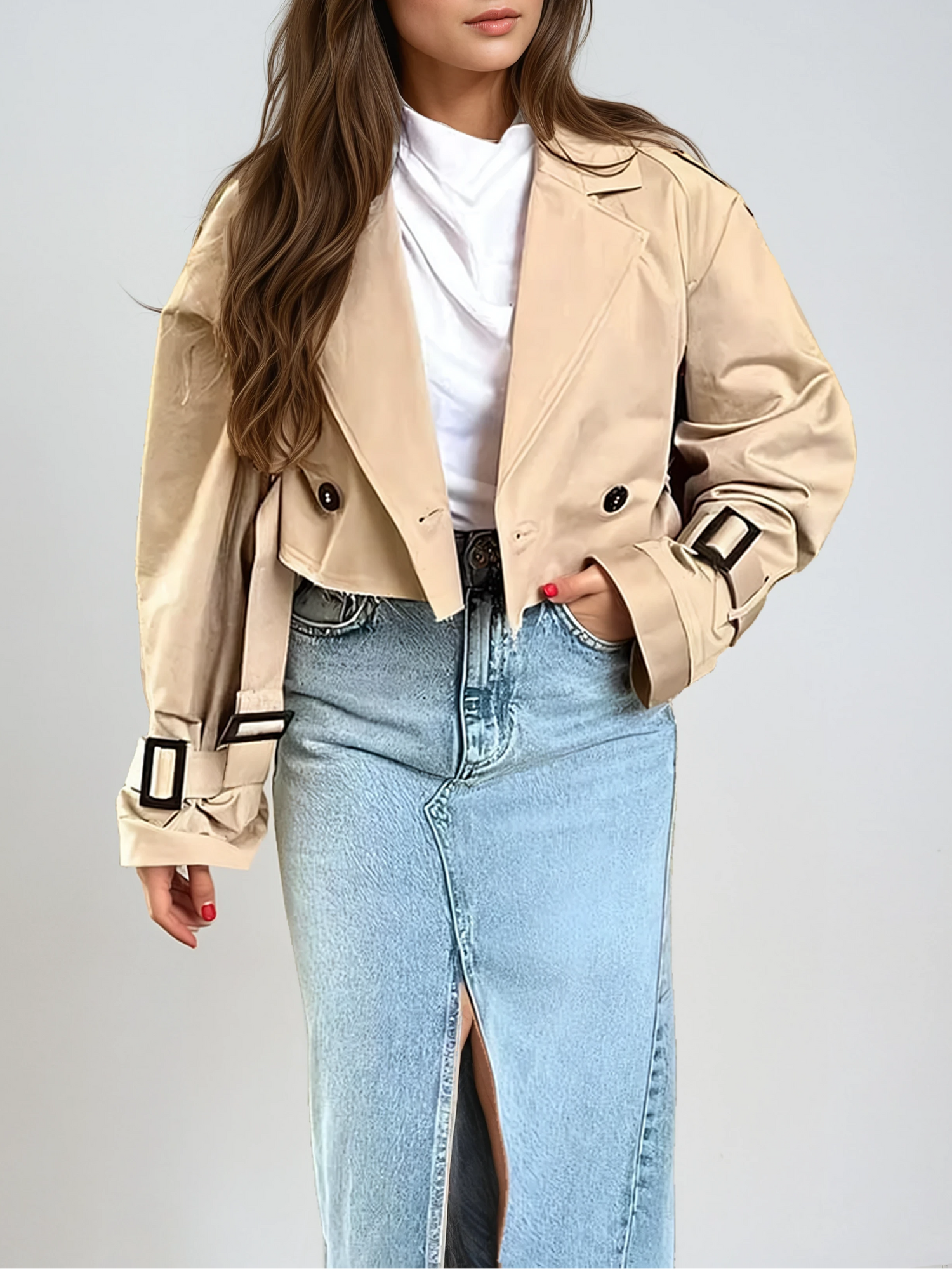 Chic Cropped Classic Trench Coat
