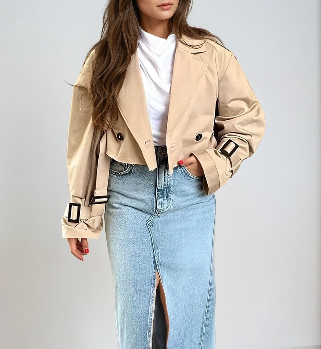 Chic Cropped Classic Trench Coat
