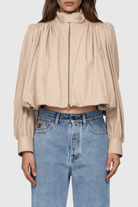Alessia Gathered Funnel-Neck Crop Jacket