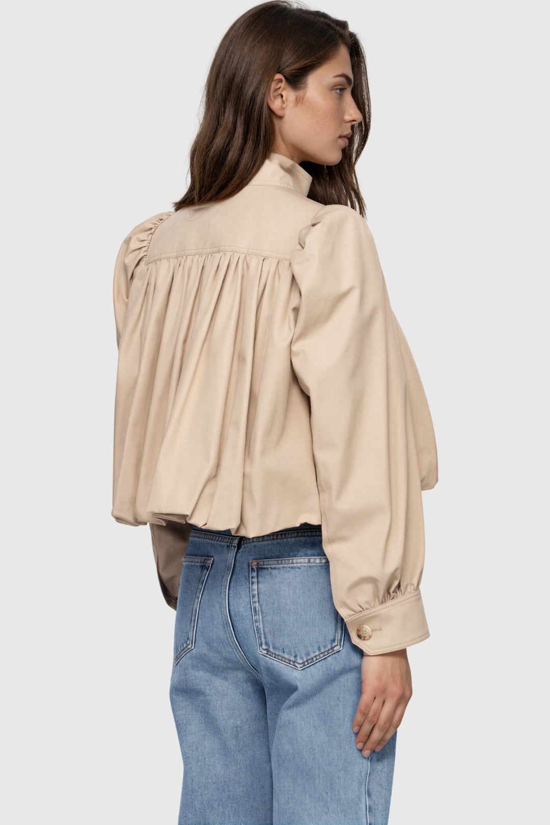Alessia Gathered Funnel-Neck Crop Jacket