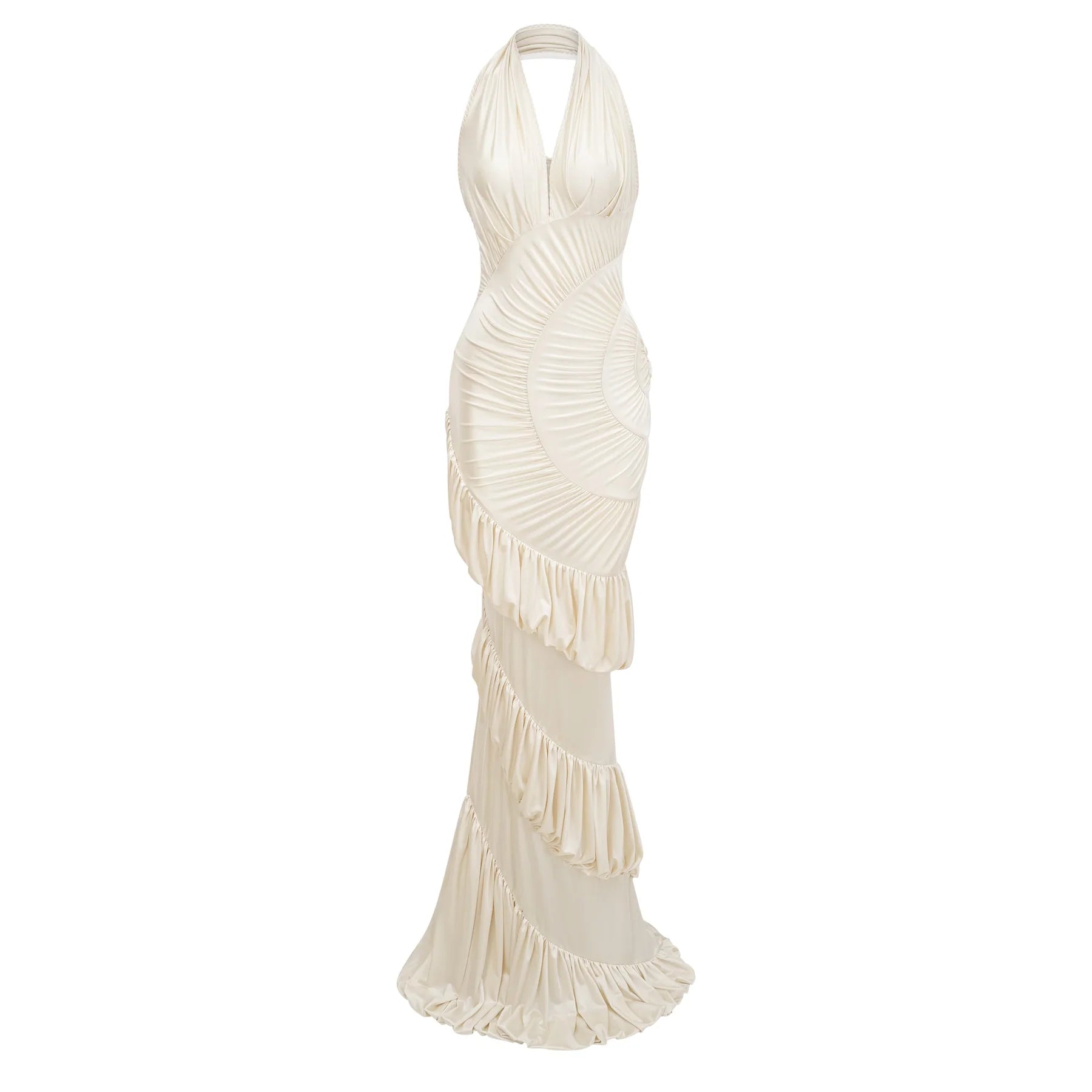Alessia Halterneck Ruffle Shirred Maxi Dress