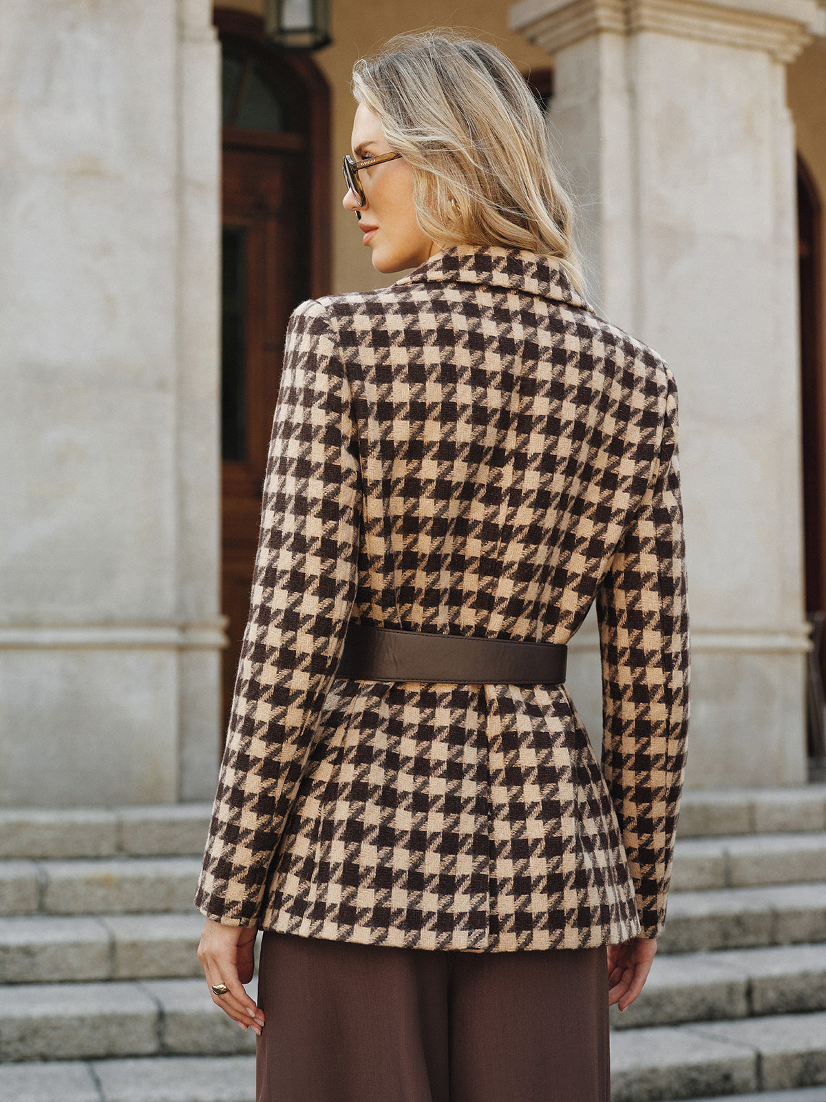 Alessia Houndstooth Belted Blazer Jacket