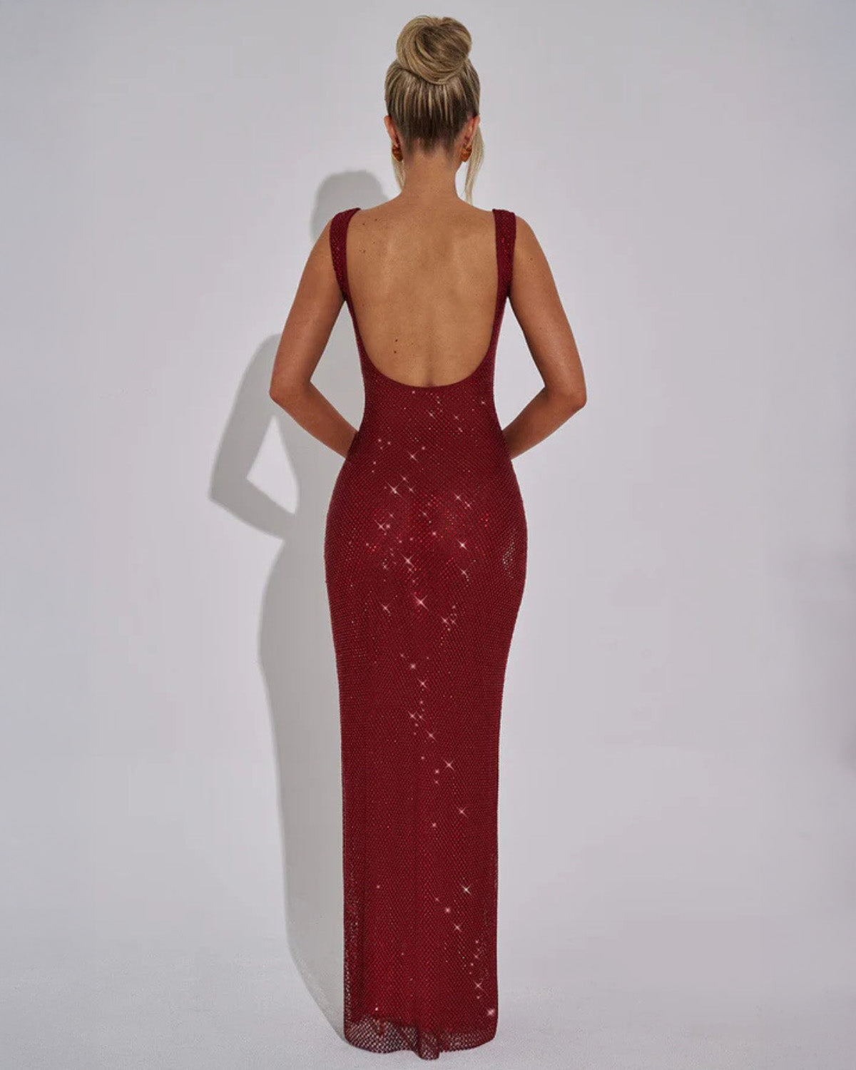 Alessia Square Neck Formal Evening Sparkle Maxi Dress