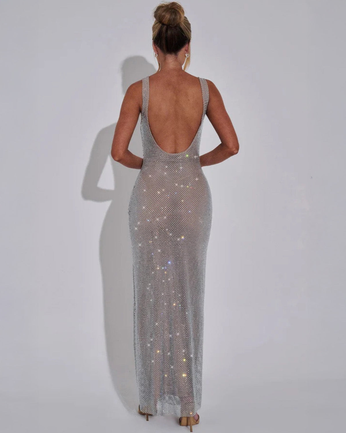 Alessia Square Neck Formal Evening Sparkle Maxi Dress