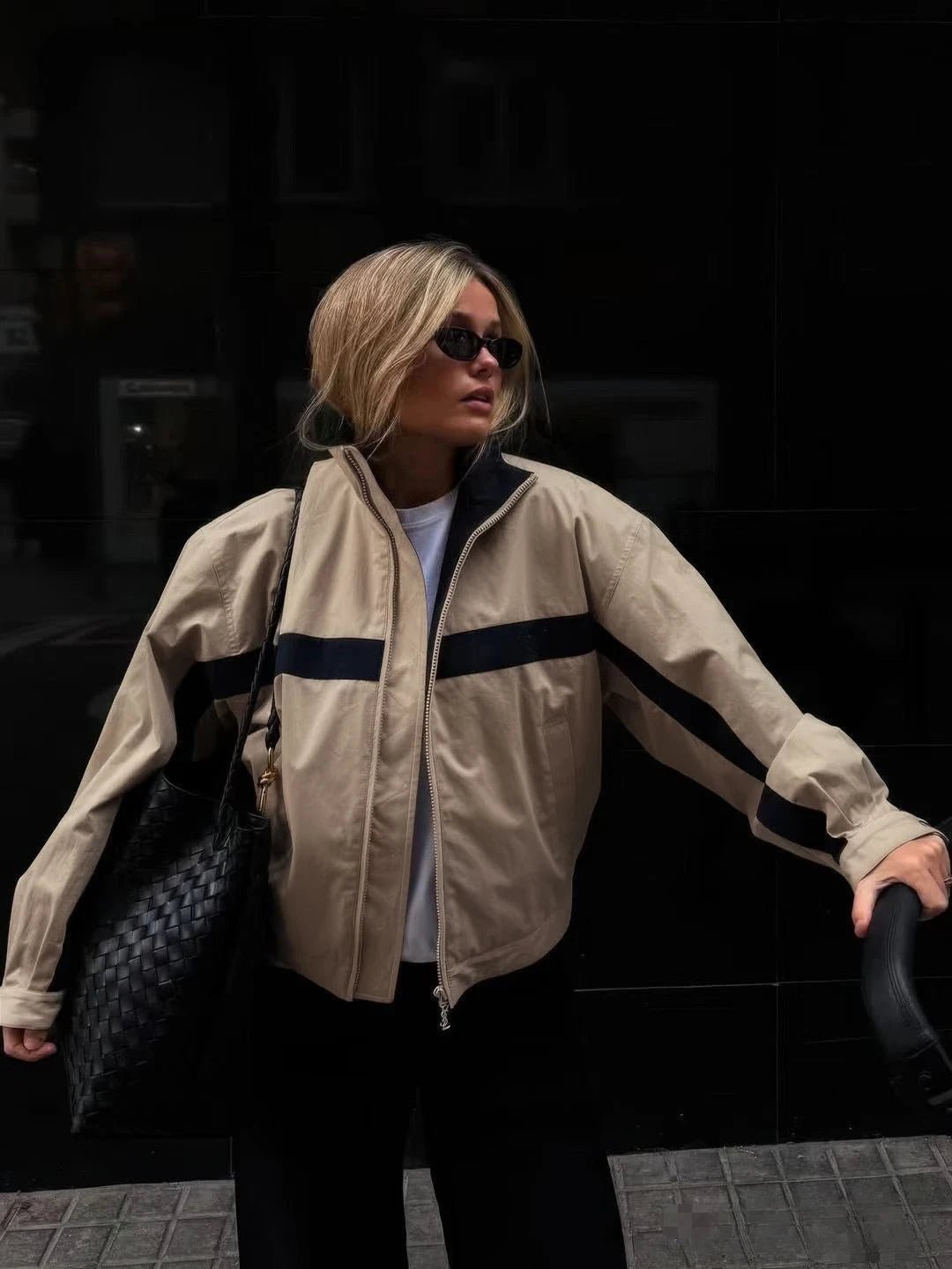 Aurelia Vintage Striped Zip-Up Bomber Jacket
