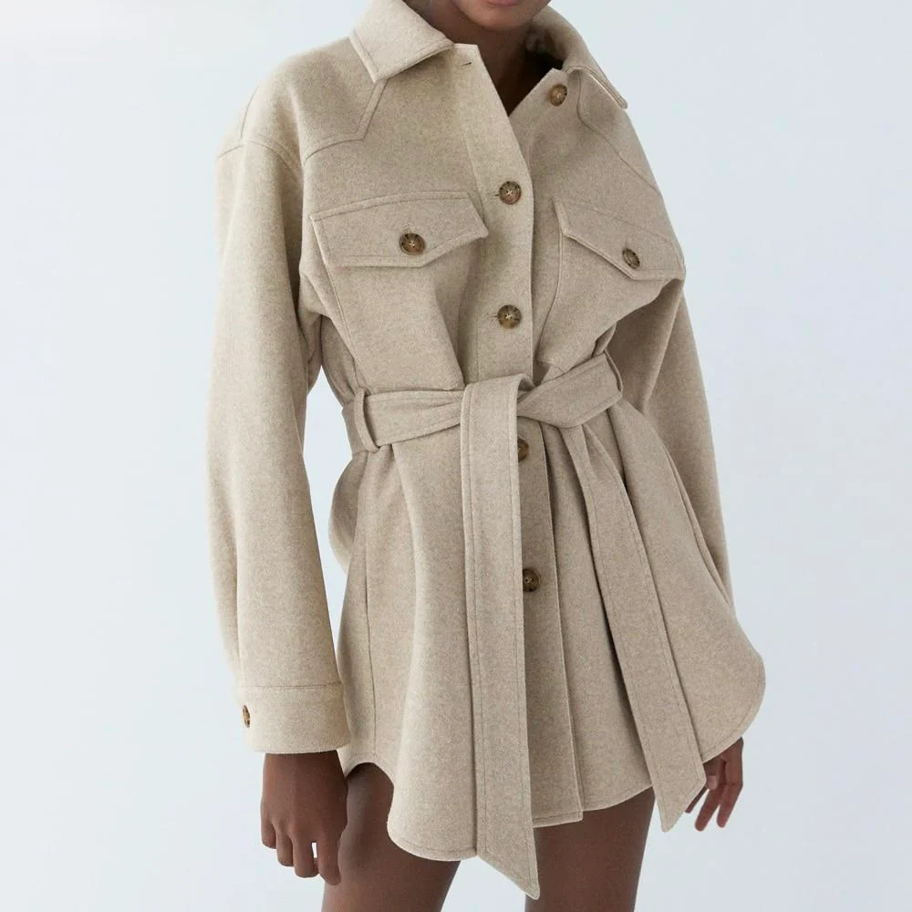 Amara Loose Wool Belted Coat 0
