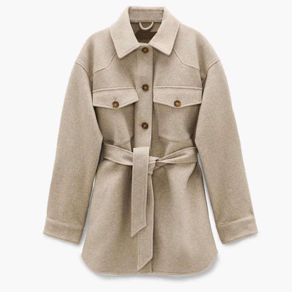 Amara Loose Wool Belted Coat 1