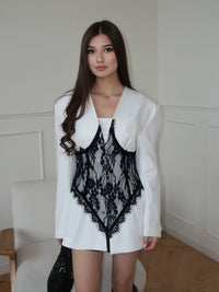 Annalise Lace-Spliced V-Neck Blazer Dress