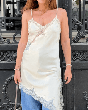 Arah Asymmetric Satin Lace Midi Dress 11