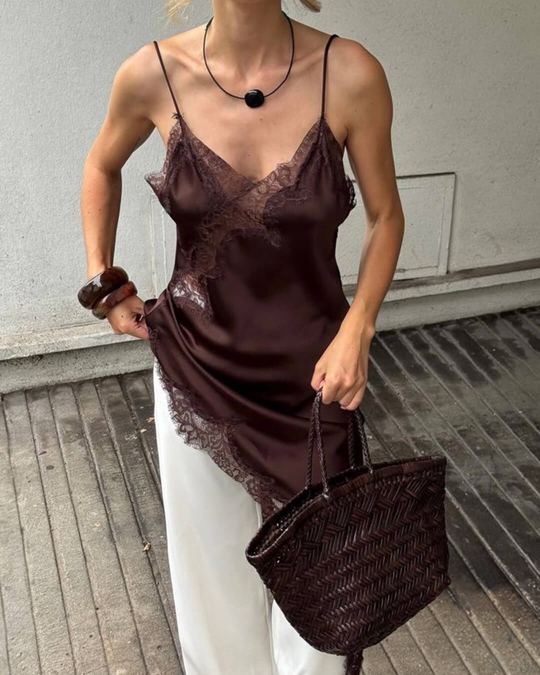 Arah Asymmetric Satin Lace Midi Dress 6