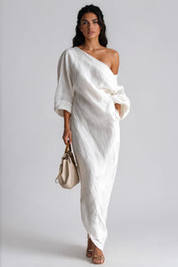 Aria Asymmetric One-Shoulder Linen Maxi Dress