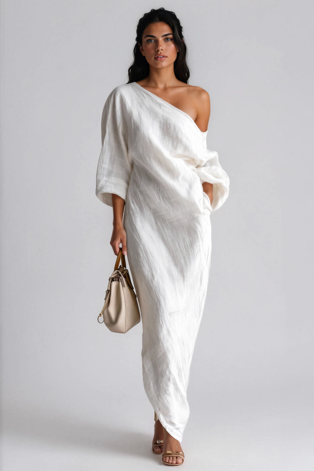 Aria Asymmetric One-Shoulder Linen Maxi Dress
