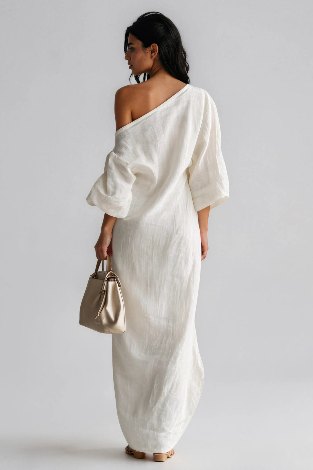Aria Asymmetric One-Shoulder Linen Maxi Dress