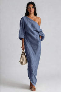 Aria Asymmetric One-Shoulder Linen Maxi Dress