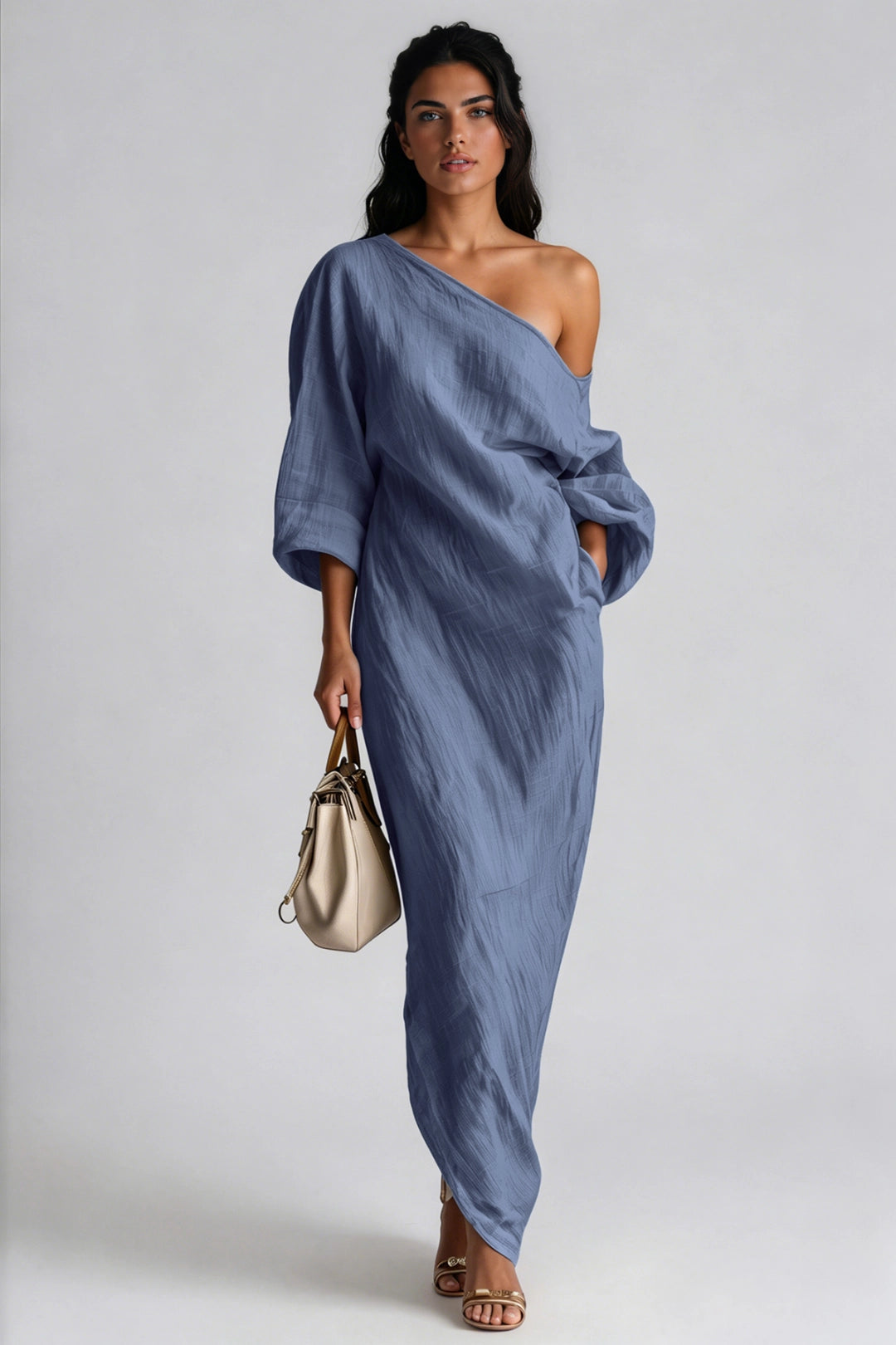 Aria Asymmetric One-Shoulder Linen Maxi Dress
