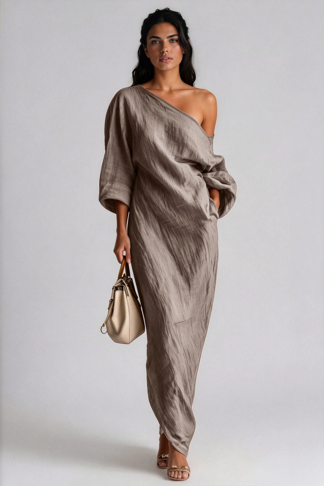Aria Asymmetric One-Shoulder Linen Maxi Dress