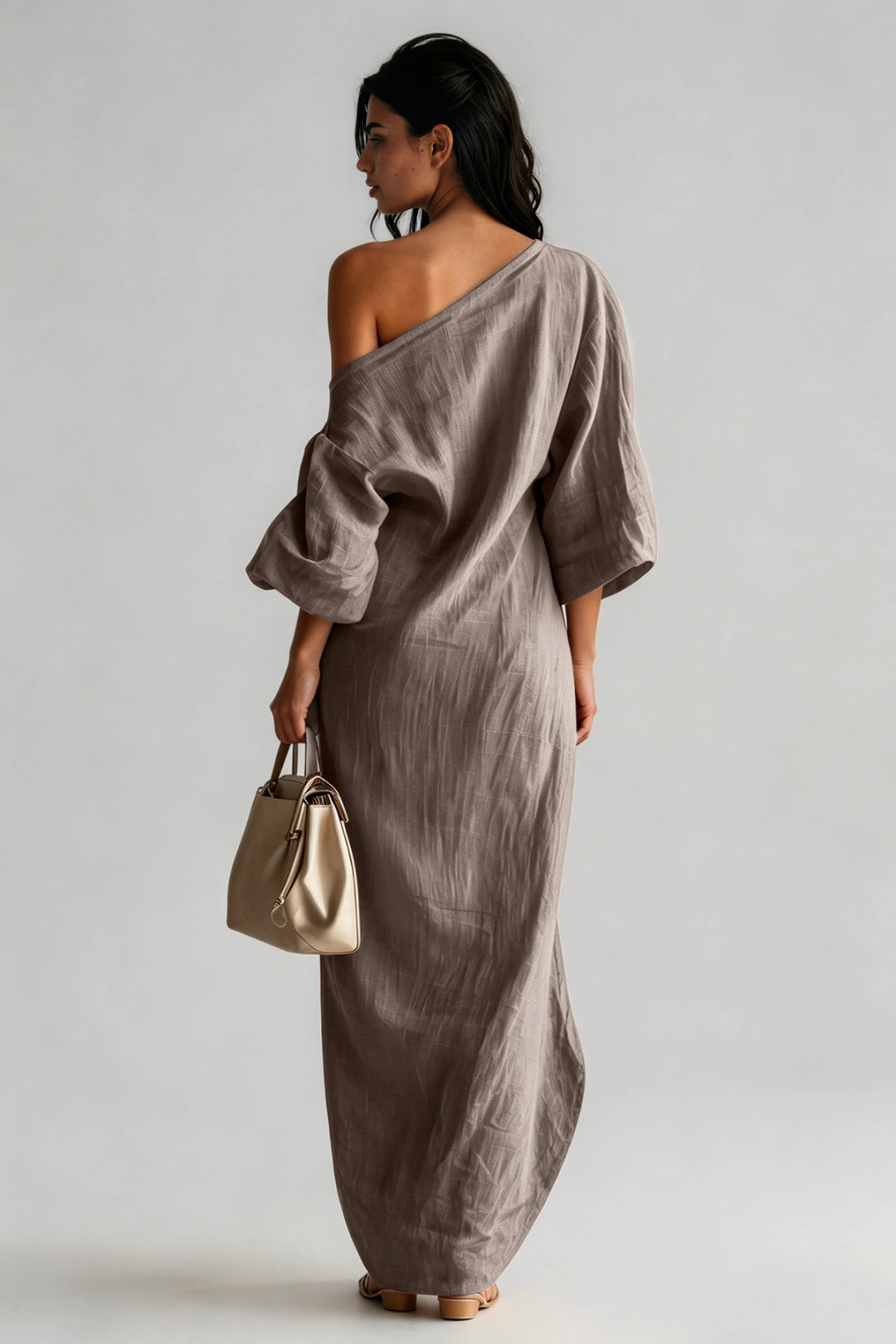 Aria Asymmetric One-Shoulder Linen Maxi Dress