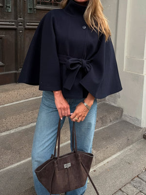 Arianne Elegant High-Neck Belted Cape Jacket 4