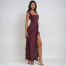 Asymmetrical Ruffle Evening Maxi Dress