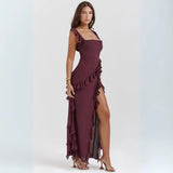 Ariela Ruffle Trim High Slit Maxi Dress 2