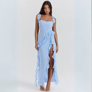 Ariela Ruffle Trim High Slit Maxi Dress 4
