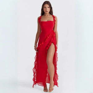 Ariela Ruffle Trim High Slit Maxi Dress 6