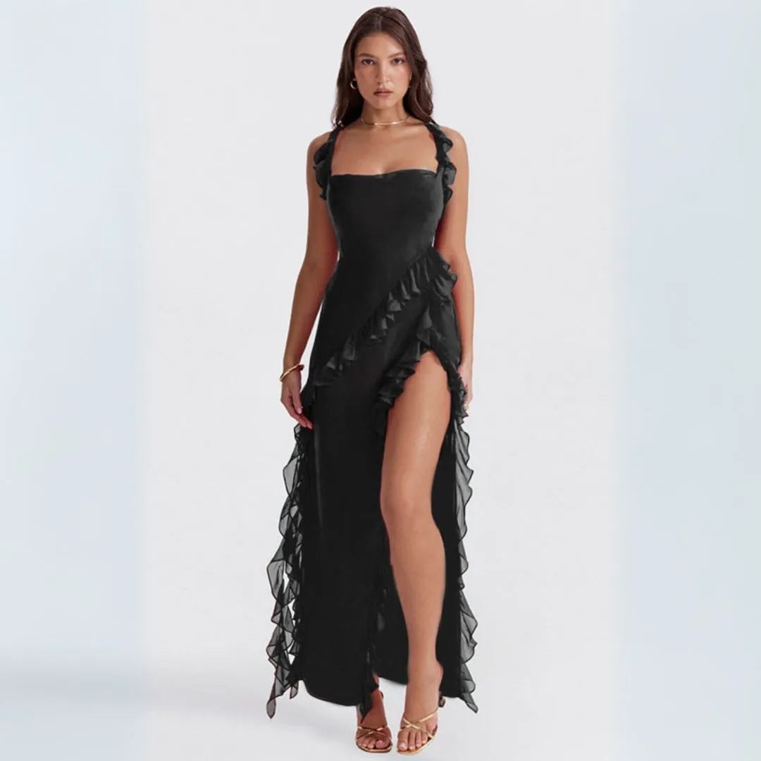 Ariela Ruffle Trim High Slit Maxi Dress 7