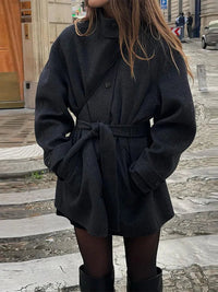 Isadora Stand-Up Collar Belted Short Wool-Blend Coat