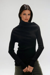 Astrid Asymmetric Ribbed Turtleneck Knit Top