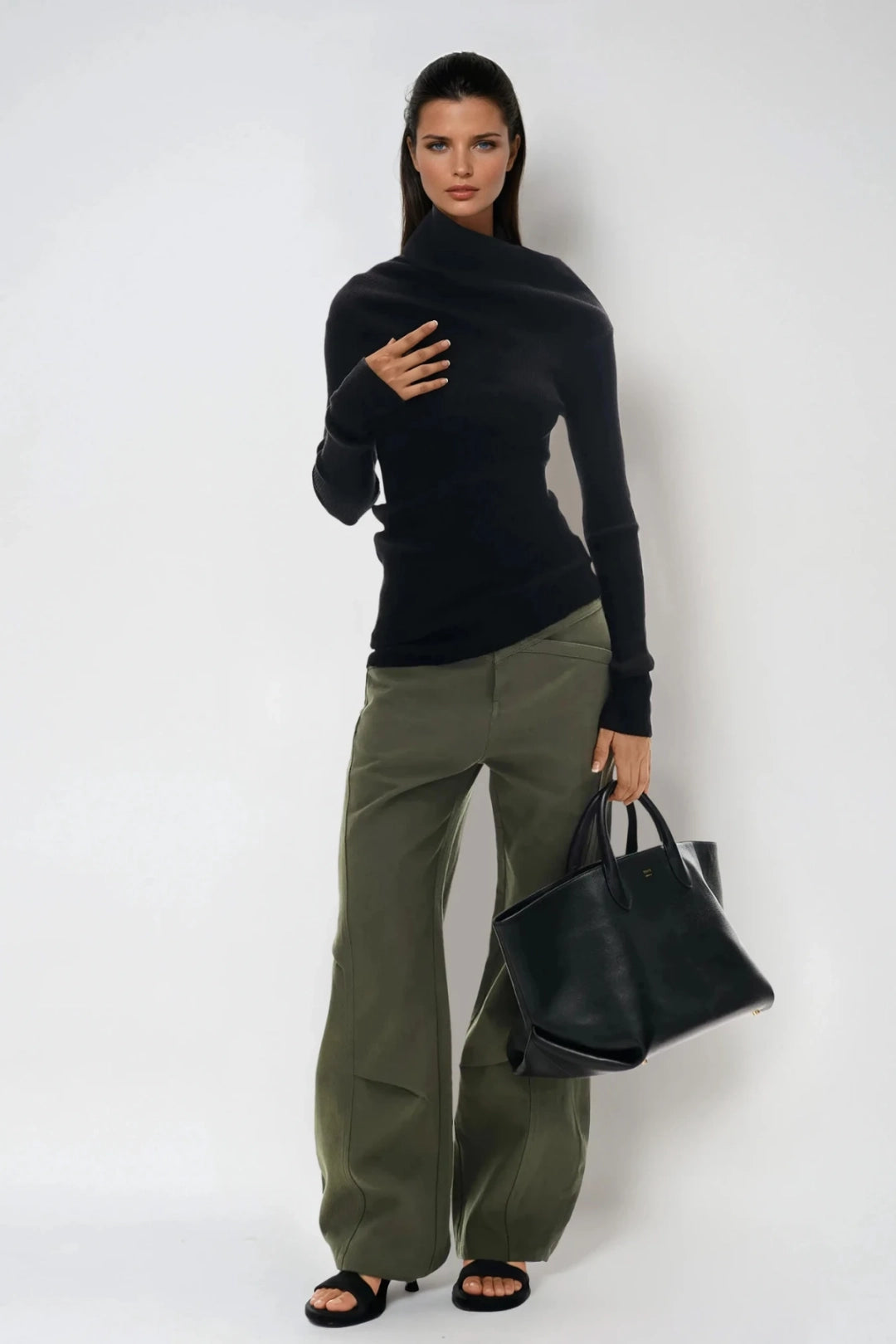 Astrid Asymmetric Ribbed Turtleneck Knit Top