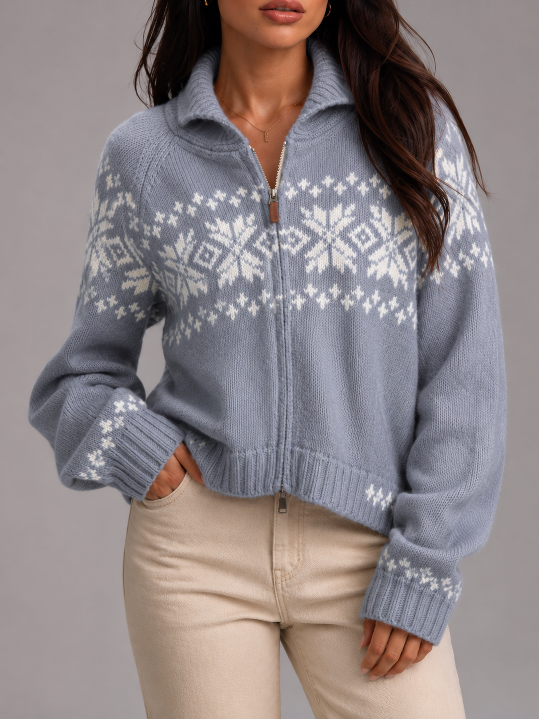 Astrid Fair Isle Zip-Up Knit Cardigan