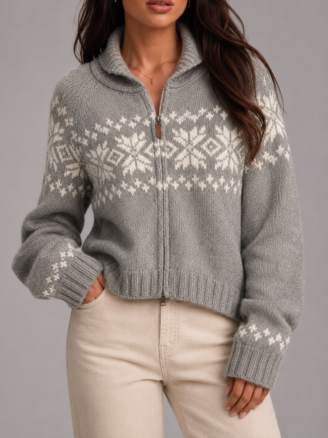 Astrid Fair Isle Zip-Up Knit Cardigan