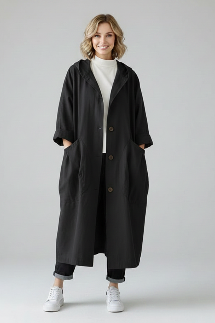 Astrid Oversized Hooded Longline Cotton Trench Coat