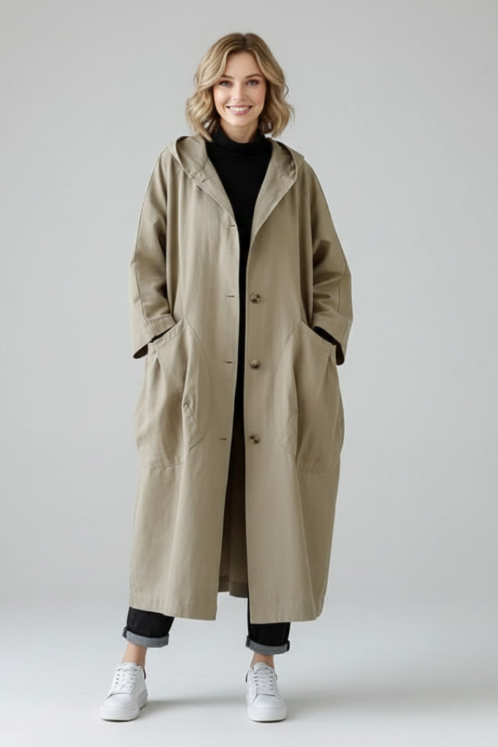 Astrid Oversized Hooded Longline Cotton Trench Coat