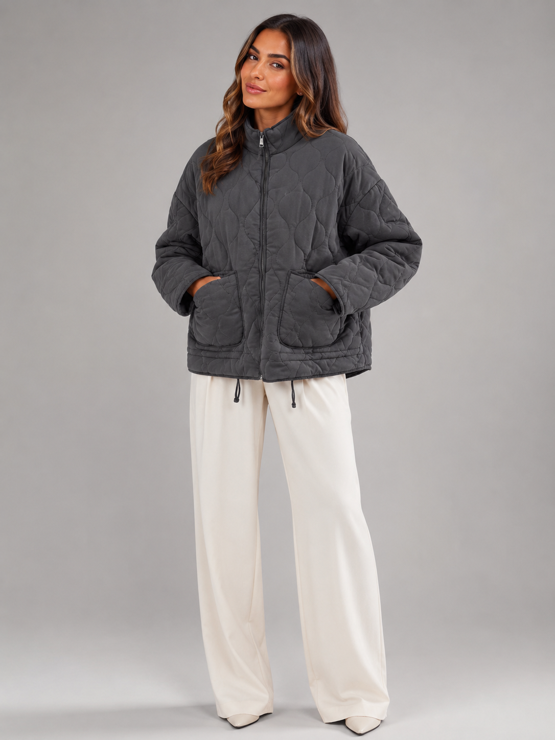 Astrid Quilted High-Neck Zip Utility Jacket