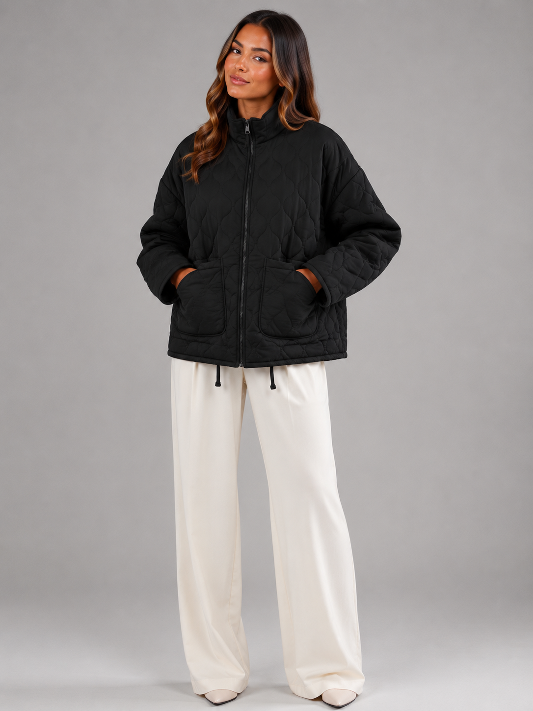 Astrid Quilted High-Neck Zip Utility Jacket